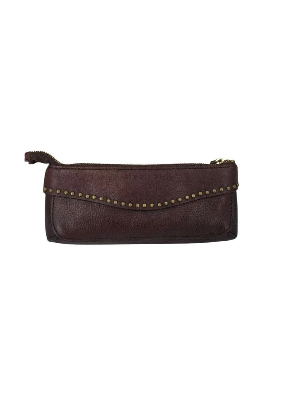 Michael Kors Brown Leather Studded Zip Pouch Y2K